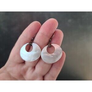 925 Sterling Silver Mother Of Pearl Dangling Pierced Earrings Vintage